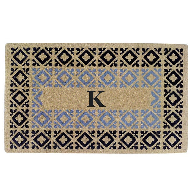 Handmade Monogrammed Decorative Crispin Blue Coir Door Mat (110 X 3)