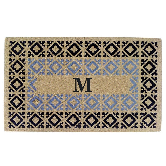 Handmade Monogrammed Decorative Crispin Blue Coir Door Mat (110 X 3)