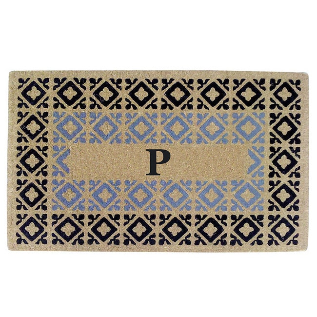 Handmade Monogrammed Decorative Crispin Blue Coir Door Mat (110 X 3)