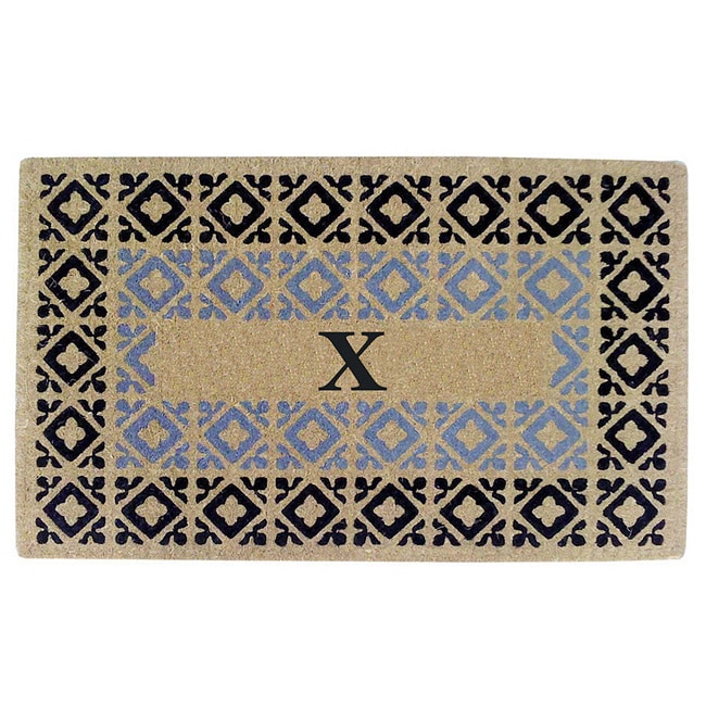 Handmade Monogrammed Decorative Crispin Blue Coir Door Mat (110 X 3)