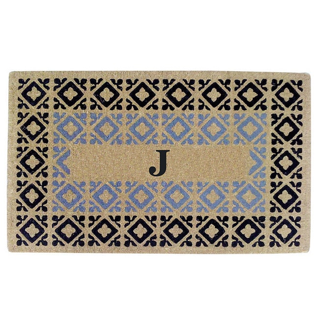 Handmade Monogrammed Decorative Crispin Blue Coir Door Mat (110 X 3)