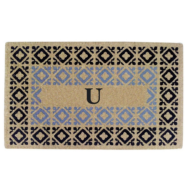 Handmade Monogrammed Decorative Crispin Blue Coir Door Mat (110 X 3)