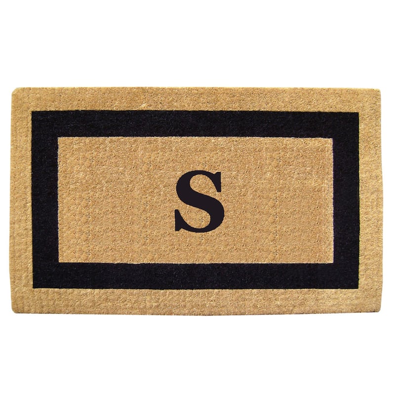 Heavy-duty Coir Single Picture Frame Monogrammed Black Doormat - 38 x 60 - tan/black s