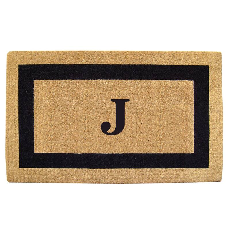 Heavy-duty Coir Single Picture Frame Monogrammed Black Doormat - 38 x 60 - tan/black j