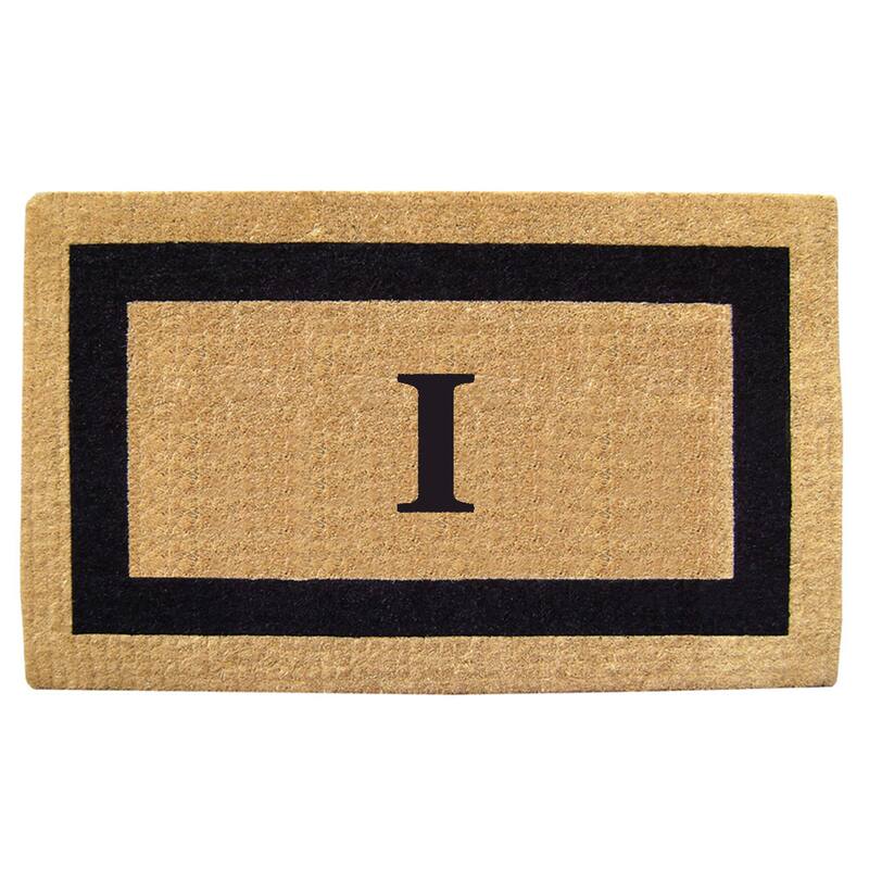 Heavy-duty Coir Single Picture Frame Monogrammed Black Doormat - 38 x 60 - tan/black i