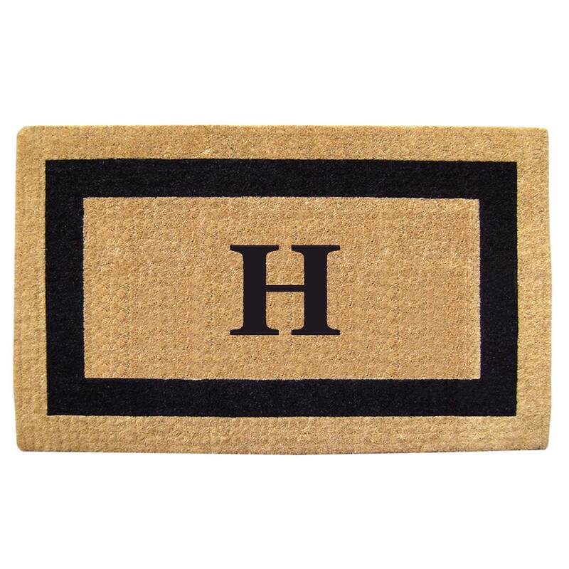 Heavy-duty Coir Single Picture Frame Monogrammed Black Doormat - 38 x 60 - tan/black h