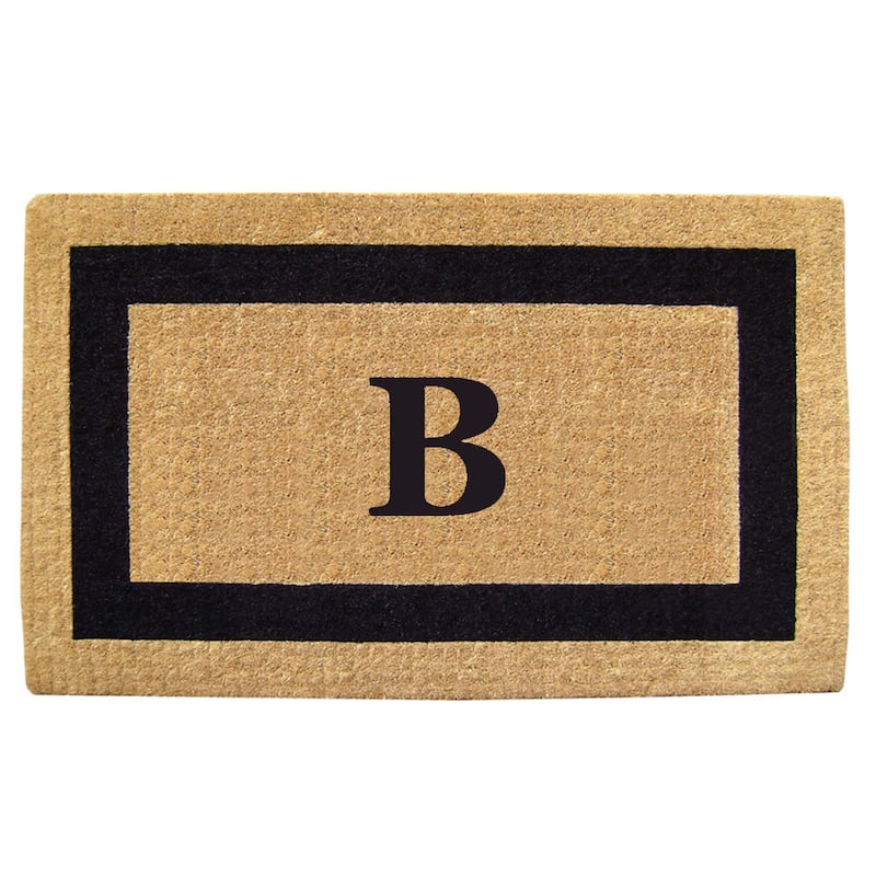 Heavy-duty Coir Single Picture Frame Monogrammed Black Doormat - 38 x 60 - tan/black b