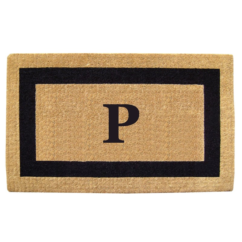 Heavy-duty Coir Single Picture Frame Monogrammed Black Doormat - 38 x 60 - tan/black p