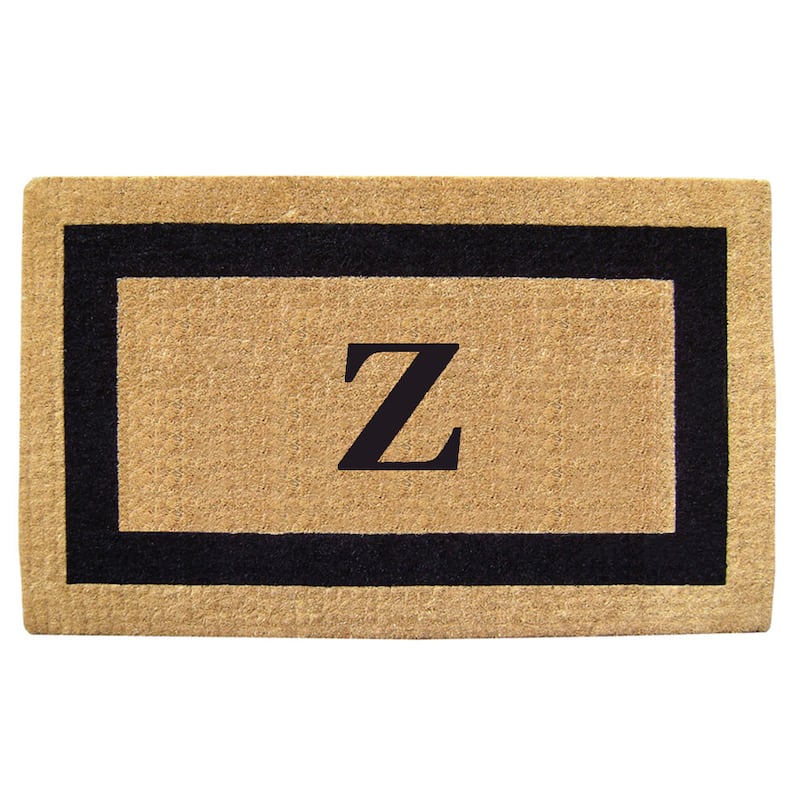 Heavy-duty Coir Single Picture Frame Monogrammed Black Doormat - 38 x 60 - tan/black z