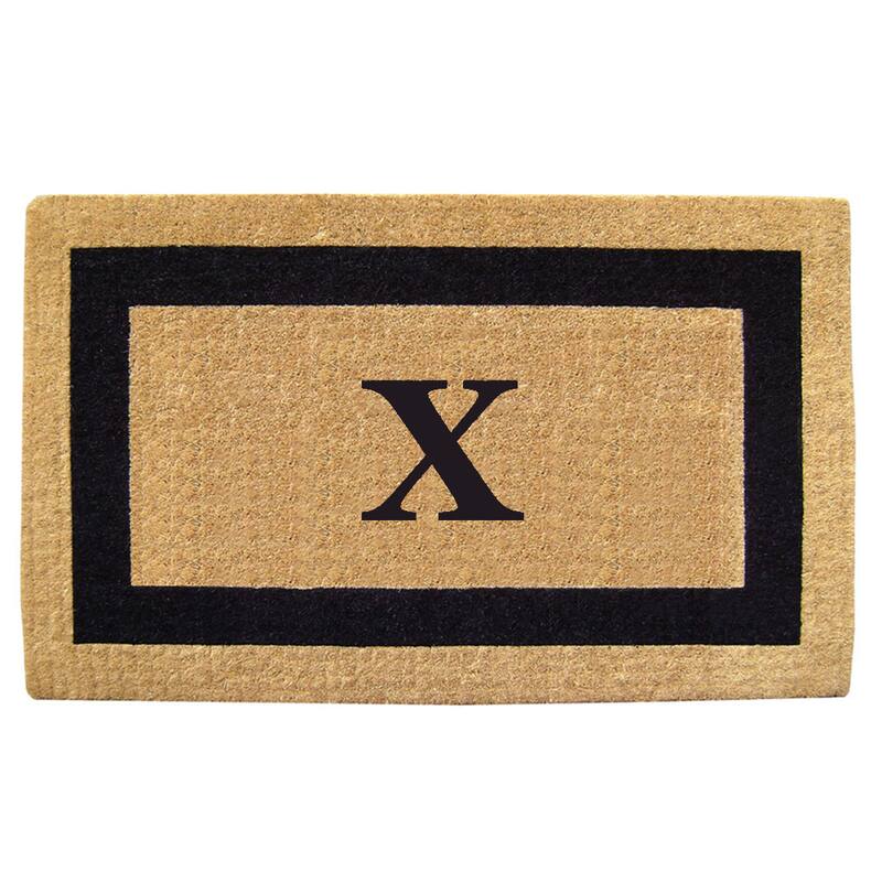 Heavy-duty Coir Single Picture Frame Monogrammed Black Doormat - 38 x 60 - tan/black x