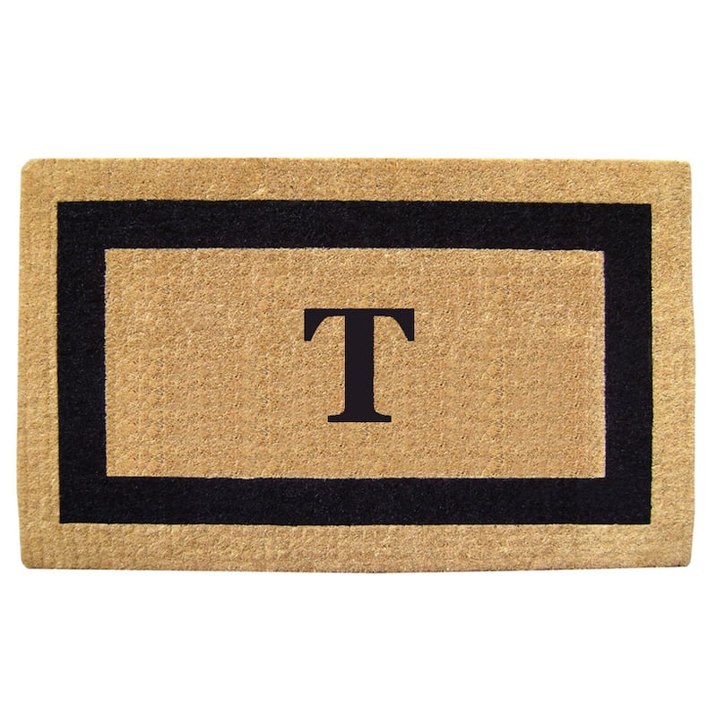 Heavy-duty Coir Single Picture Frame Monogrammed Black Doormat - 38 x 60 - tan/black t