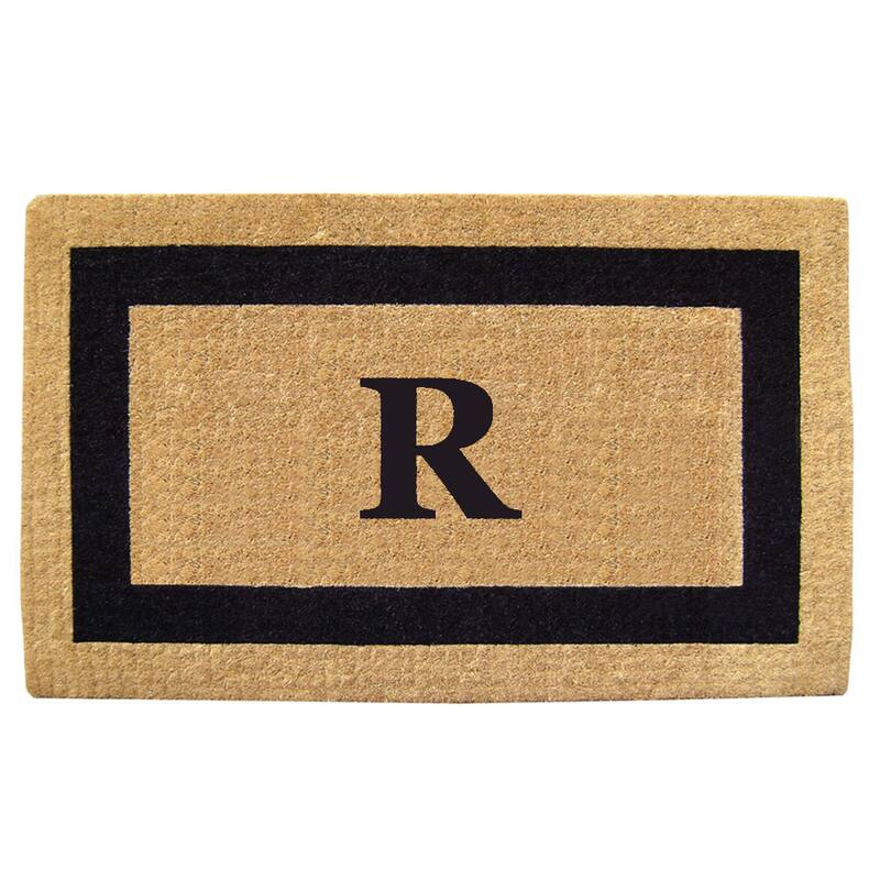 Heavy-duty Coir Single Picture Frame Monogrammed Black Doormat - 38 x 60 - tan/black r