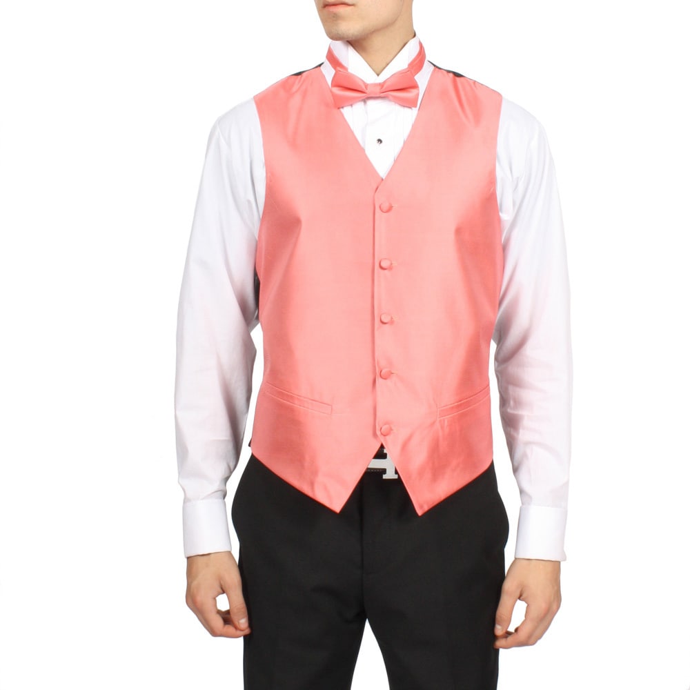 Ferrecci Ferrecci Mens Pink Coral Solid 4 piece Vest Set Pink Size XS