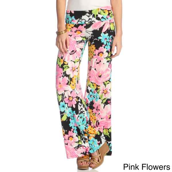 White Mark Women's Floral Print Palazzo Pants Casual Pants