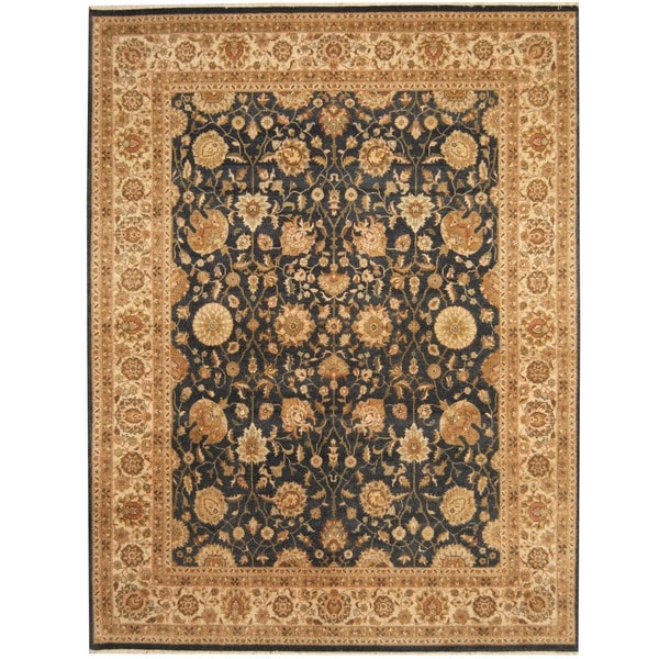 Herat Oriental Indo Hand-knotted Vegetable Dye Navy/ Ivory Wool Rug (7'7 x 9'10) - 7'7 x 9'10