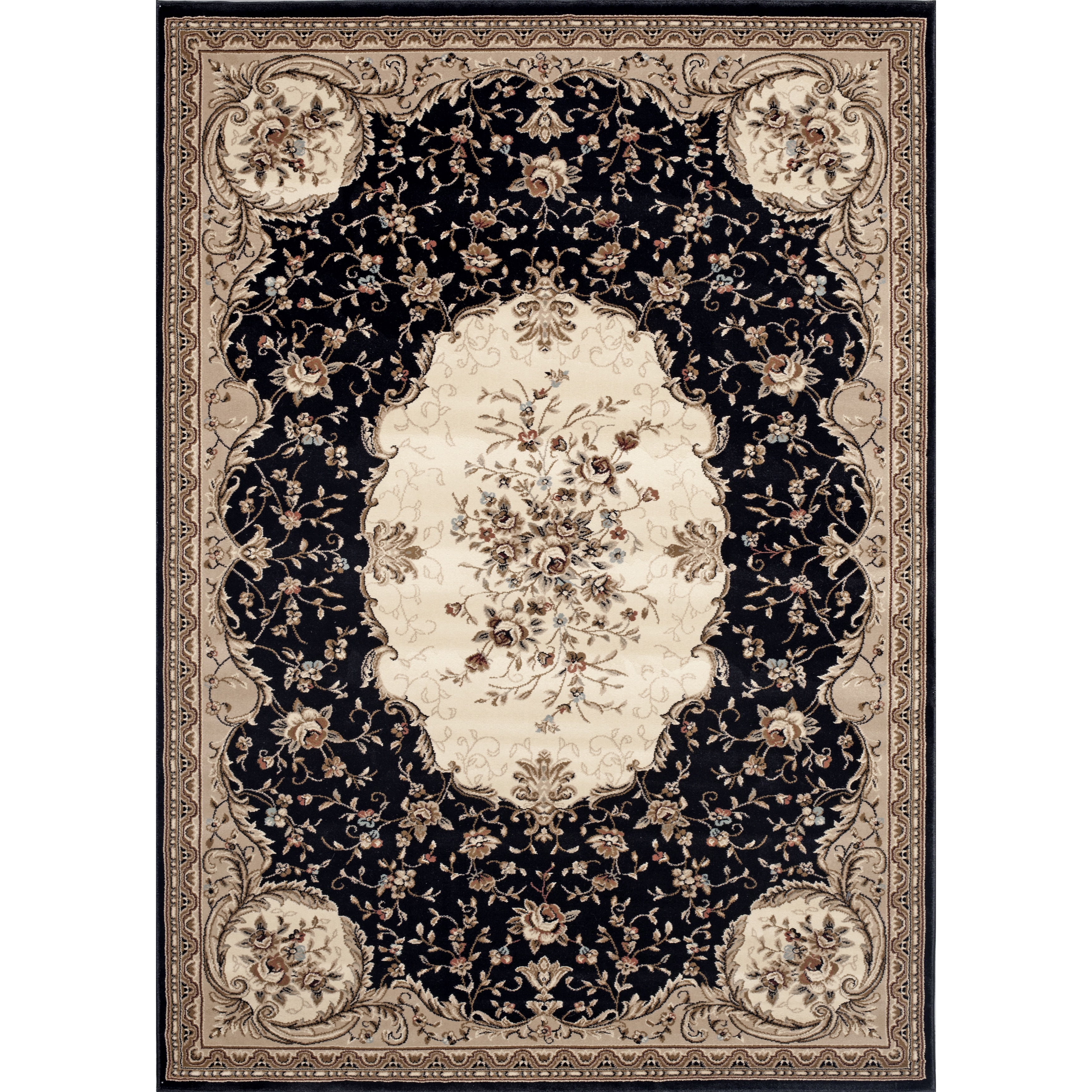 Traditional Savonnerie Black Area Rug (4 X 53)