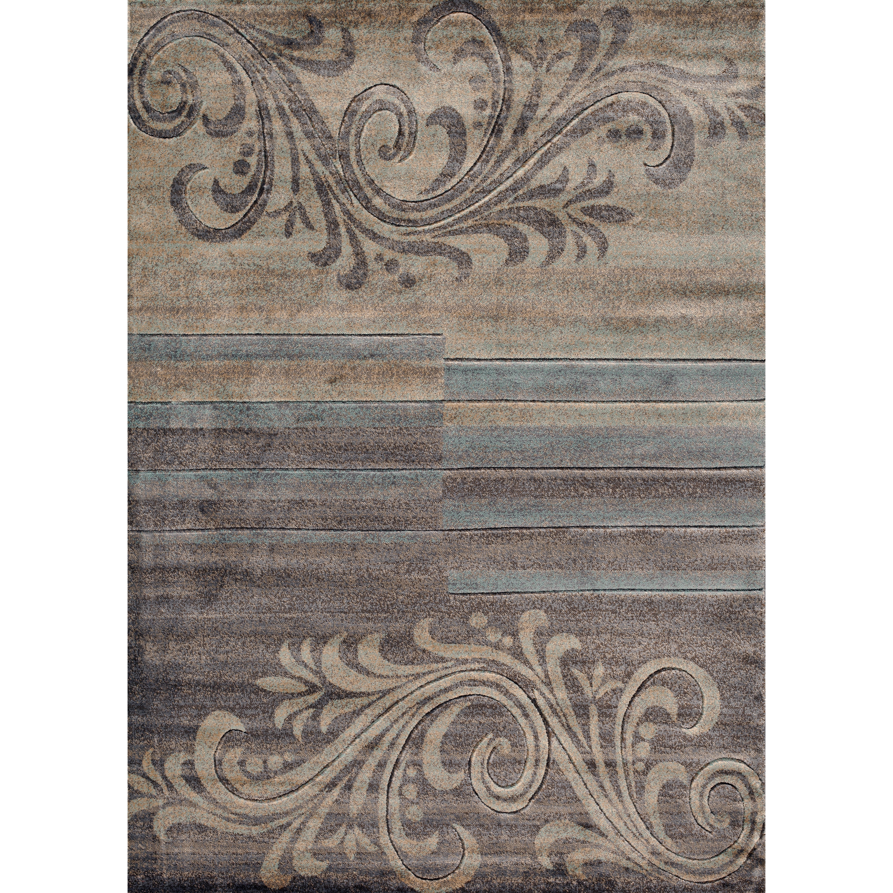 Scroll Stripe Floral Area Rug (5 3 X 7 3)