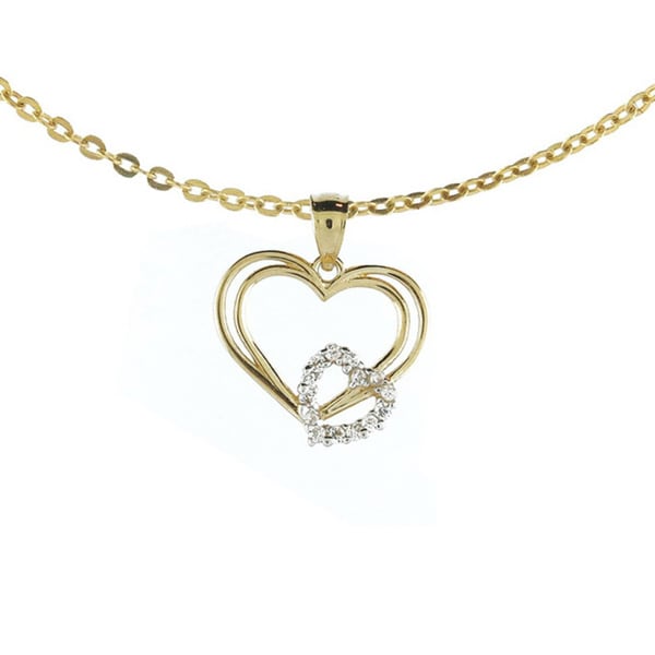 14k Yellow Gold CZ Double Heart Pendant Charm
