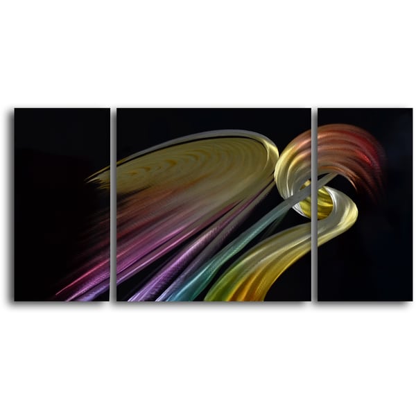 'Two Rainbow Cranes' Handcrafted 3-piece Metal Wall Art Set