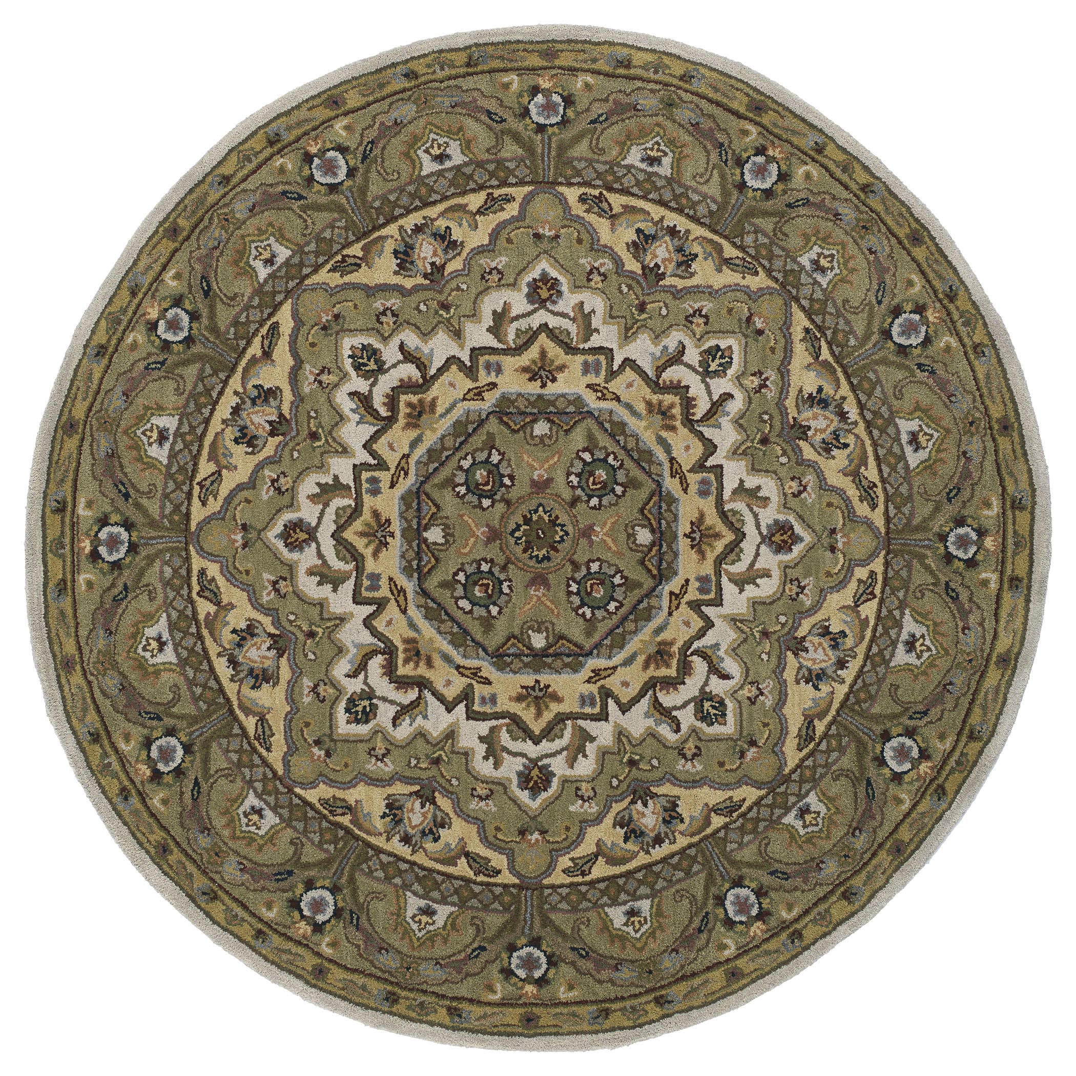 Scarlett Medallion Beige/ Sage Green Round Rug (99)