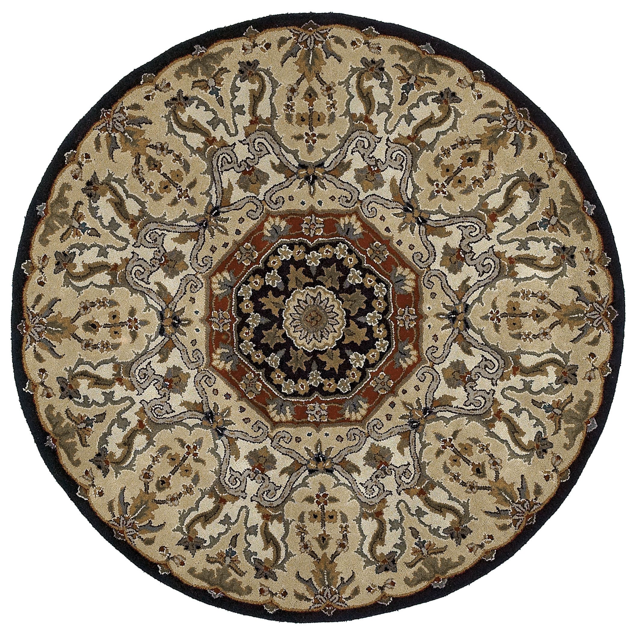 Hand tufted Scarlett Medallion Black/ Beige Round Rug (119)