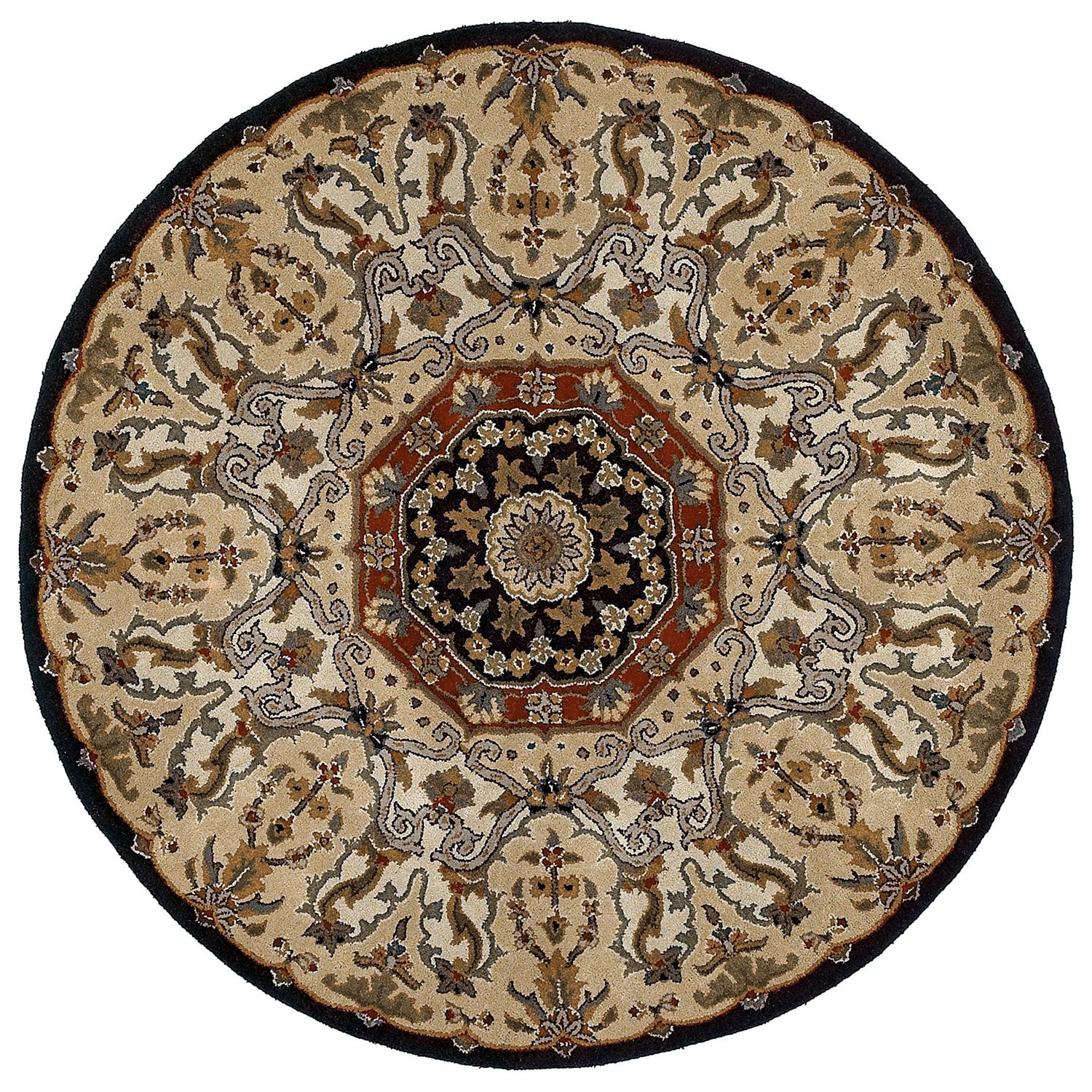 Hand tufted Scarlett Medallion Black/ Beige Round Rug (79)