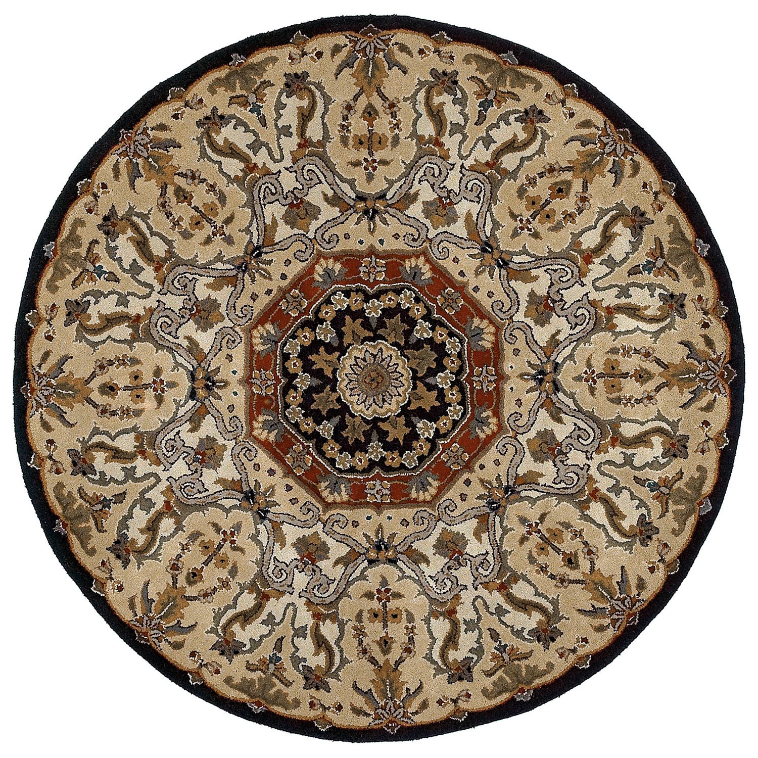 Hand tufted Scarlett Medallion Black/ Beige Round Rug (99)