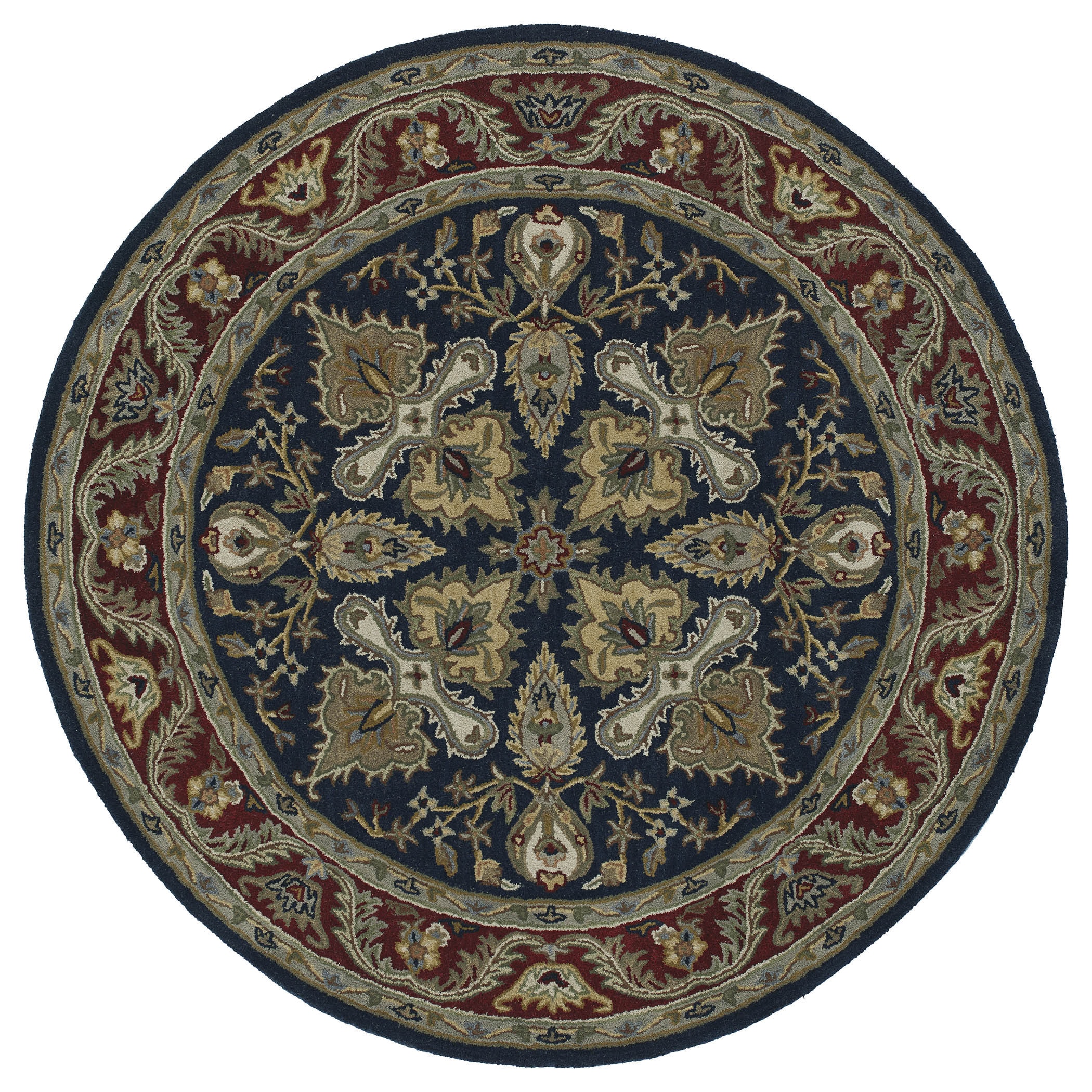 Hand tufted Scarlett Diamond Navy/ Burgundy Round Wool Rug (59)