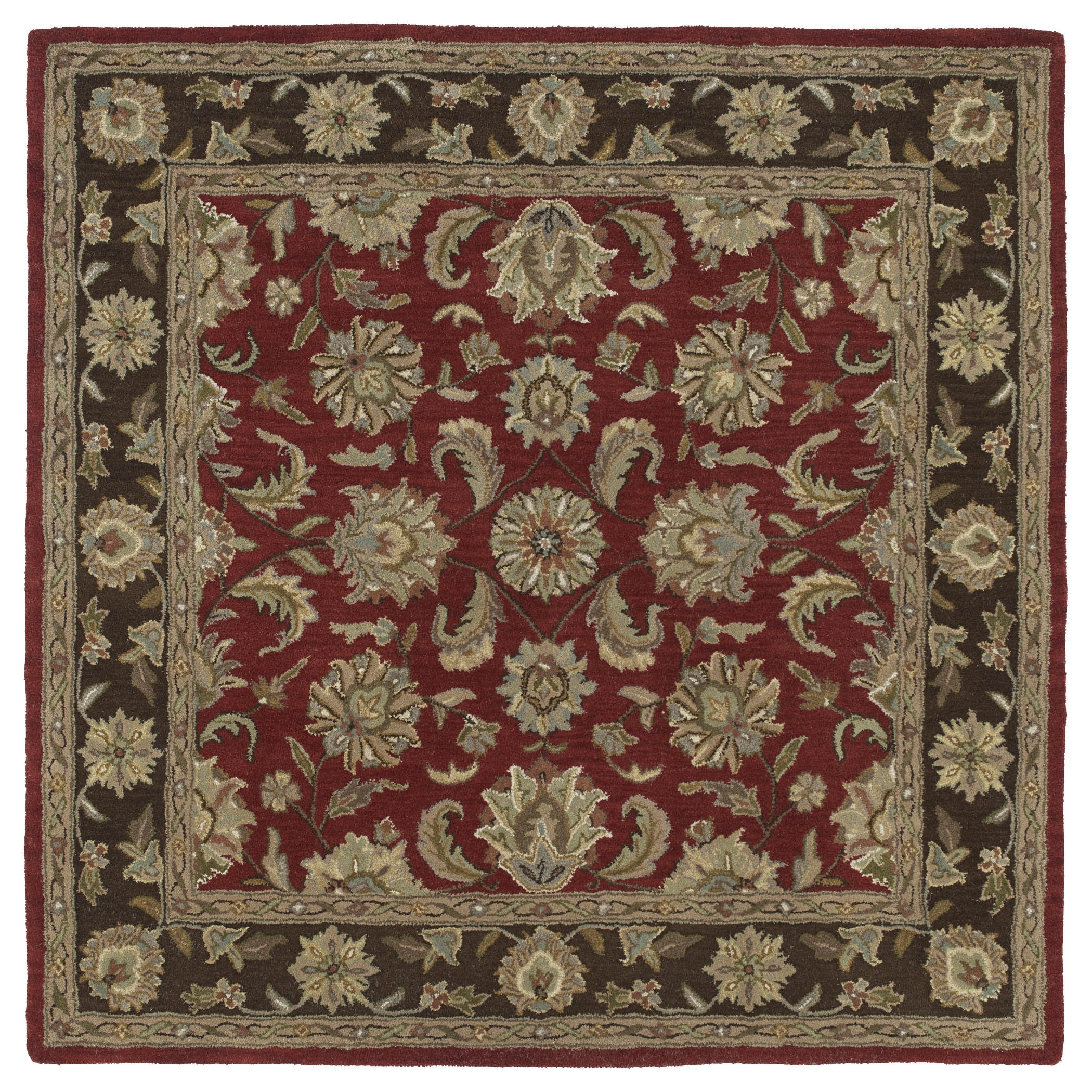 Hand tufted Scarlett Kashan Raspberry/ Brown Wool Rug (39 X 39)