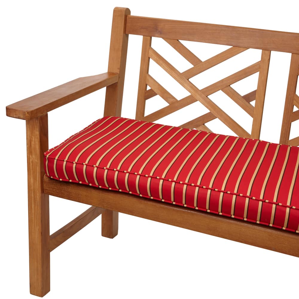 Sorra Home Sunbrella Red/ Gold Stripe Indoor/ Outdoor 48 x 19-inch Corded Bench