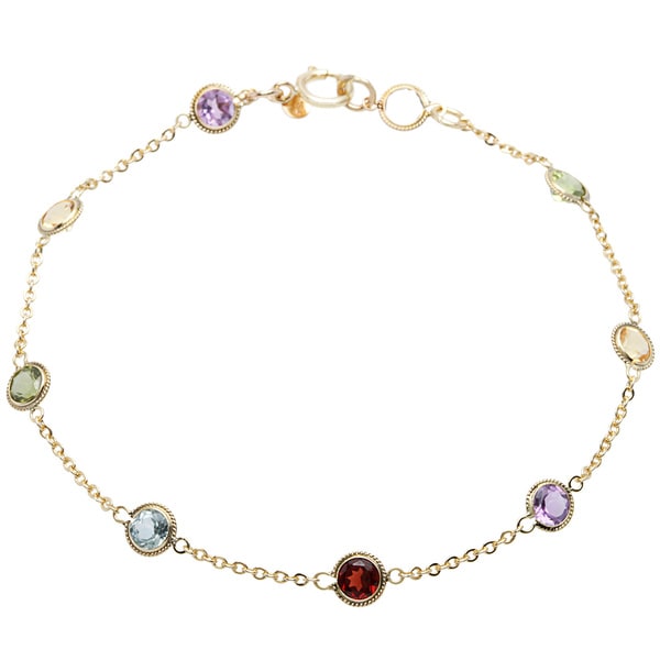 Shop 10k Yellow Gold Multi-gemstone Link Bracelet - Free Shipping Today ...