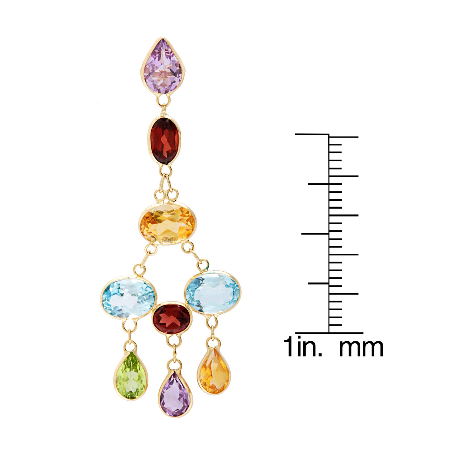 14K White Gold Chandelier Earrings With Colorful Semiprecious Gemstones