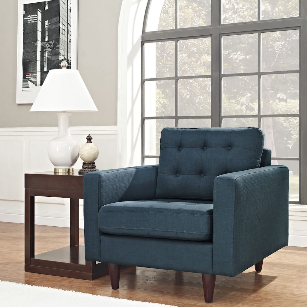 Empress Mid-Century Modern Upholstered Fabric Armchair In Azure