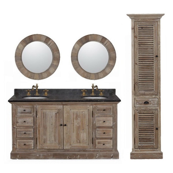 Shop Marble Top 60inch Double Sink Rustic Style Bathroom Vanity with