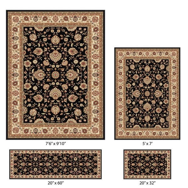 Shop Alise Rhythm 4piece Black Traditional Oriental Pattern Rug Set