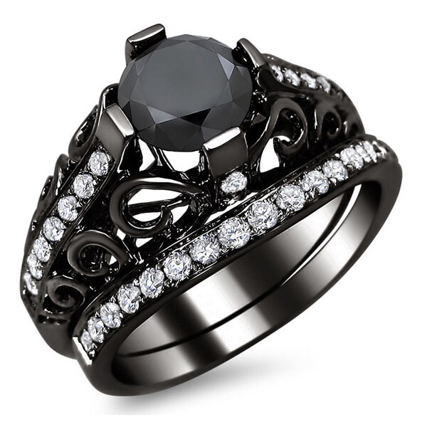 Noori 14k Black Gold 2 1/5ct TDW Certified Black Diamond Engagement ...