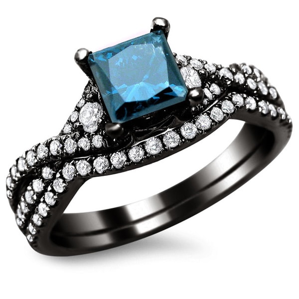 noori 18k black gold 1 12ct certified blue diamond princess cut bridal set - Blue Diamond Wedding Ring Sets noori 18k black gold 1 12ct certified blue diamond princess cut bridal set - Blue Diamond Wedding Ring Sets
