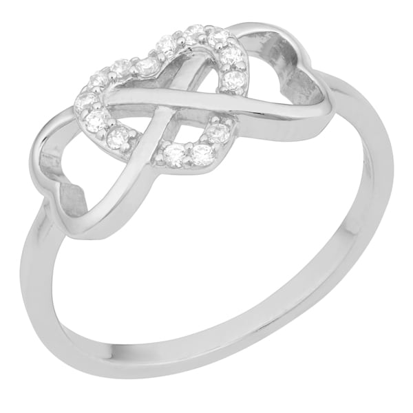 Fremada Sterling Silver Cubic Zirconia Triple Hearts Infinity Ring