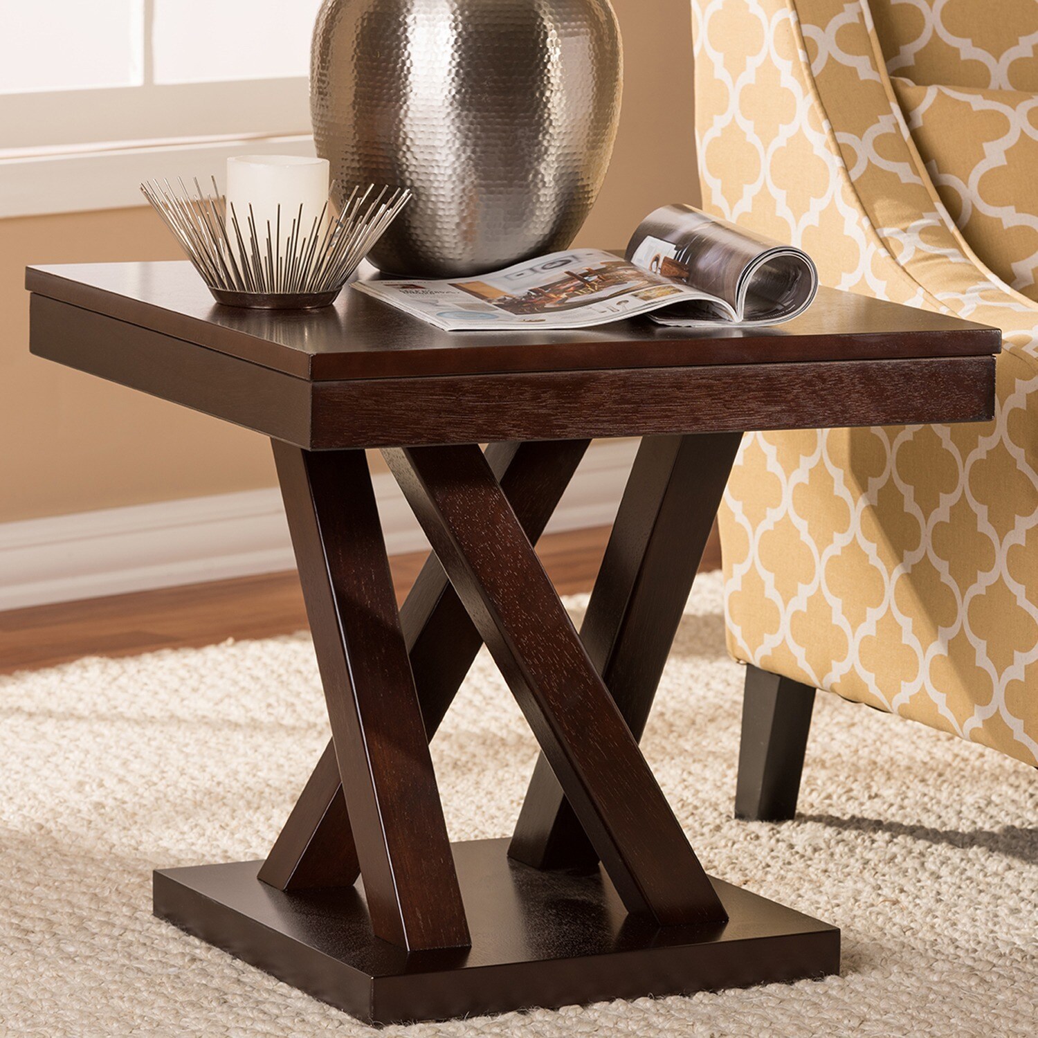 Baxton Studio Everdon Brown X Base End Table Brown Transitional, Modern