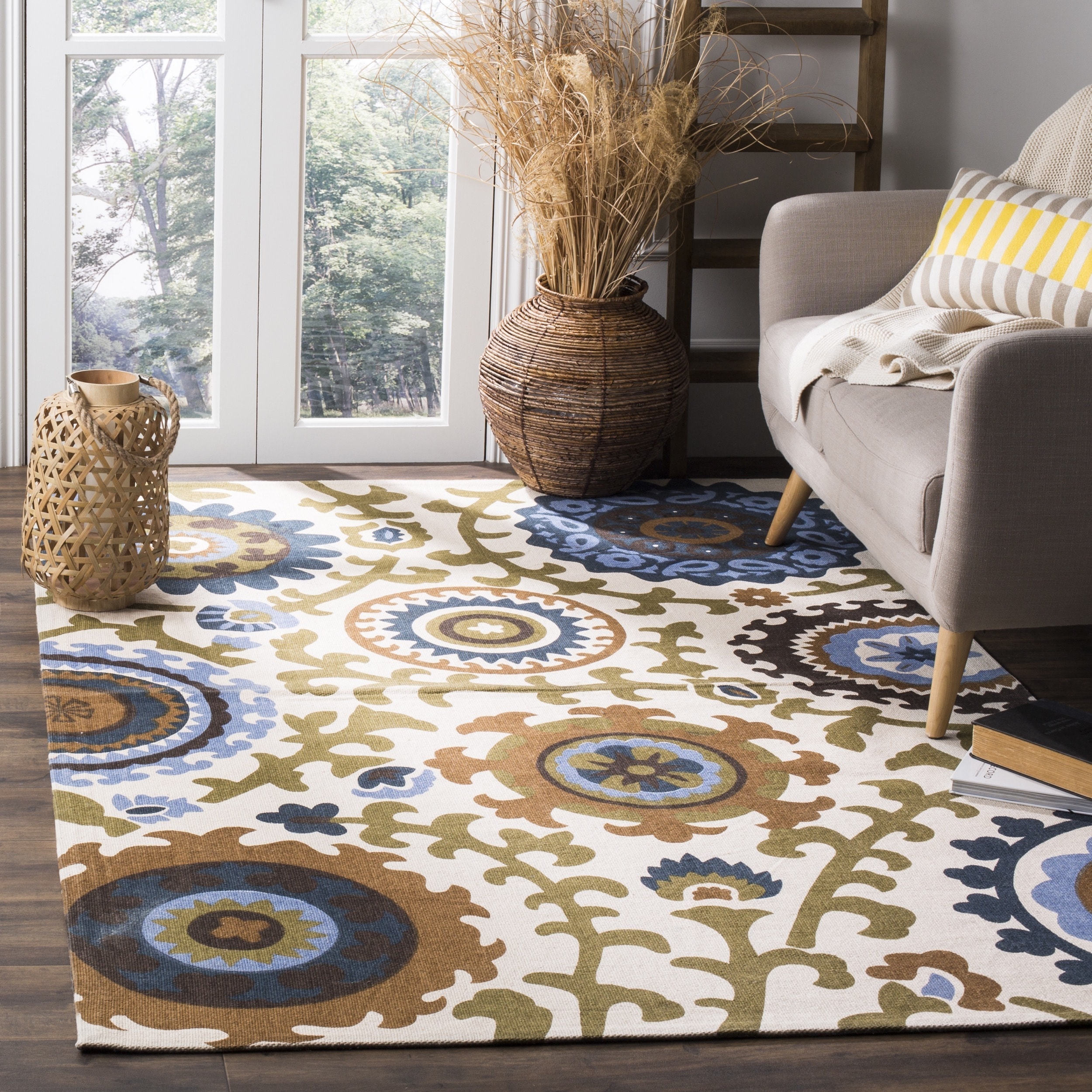 Safavieh Hand loomed Cedar Brook Ivory/ Blue Cotton Rug (73 X 93)