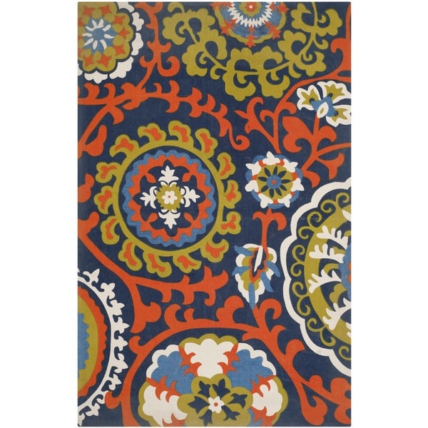 Safavieh Handloomed Cedar Brook Navy Blue/ Orange Cotton Rug (7'3 x 9