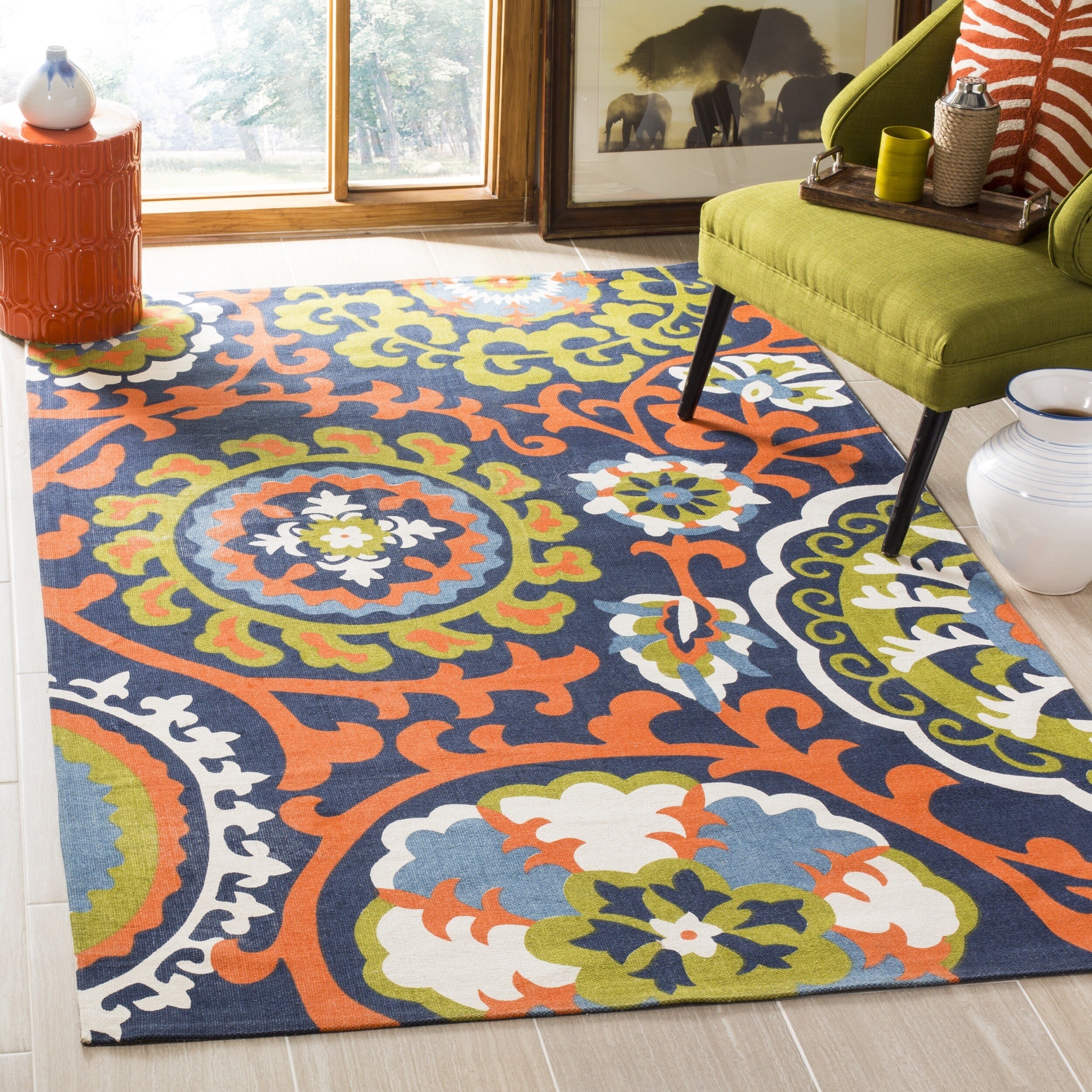 Shop Safavieh Hand-loomed Cedar Brook Navy Blue/ Orange Cotton Rug - 7