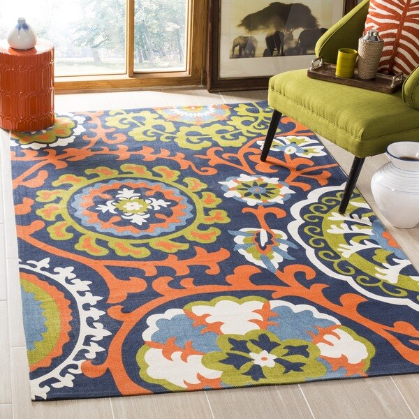Safavieh Hand-loomed Cedar Brook Navy Blue/ Orange Cotton Rug - 7'3 x 9'3