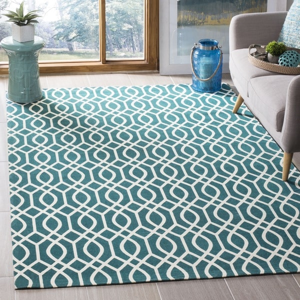 Safavieh Hand-loomed Cedar Brook Teal/ Ivory Cotton Rug - 7'3 x 9'3