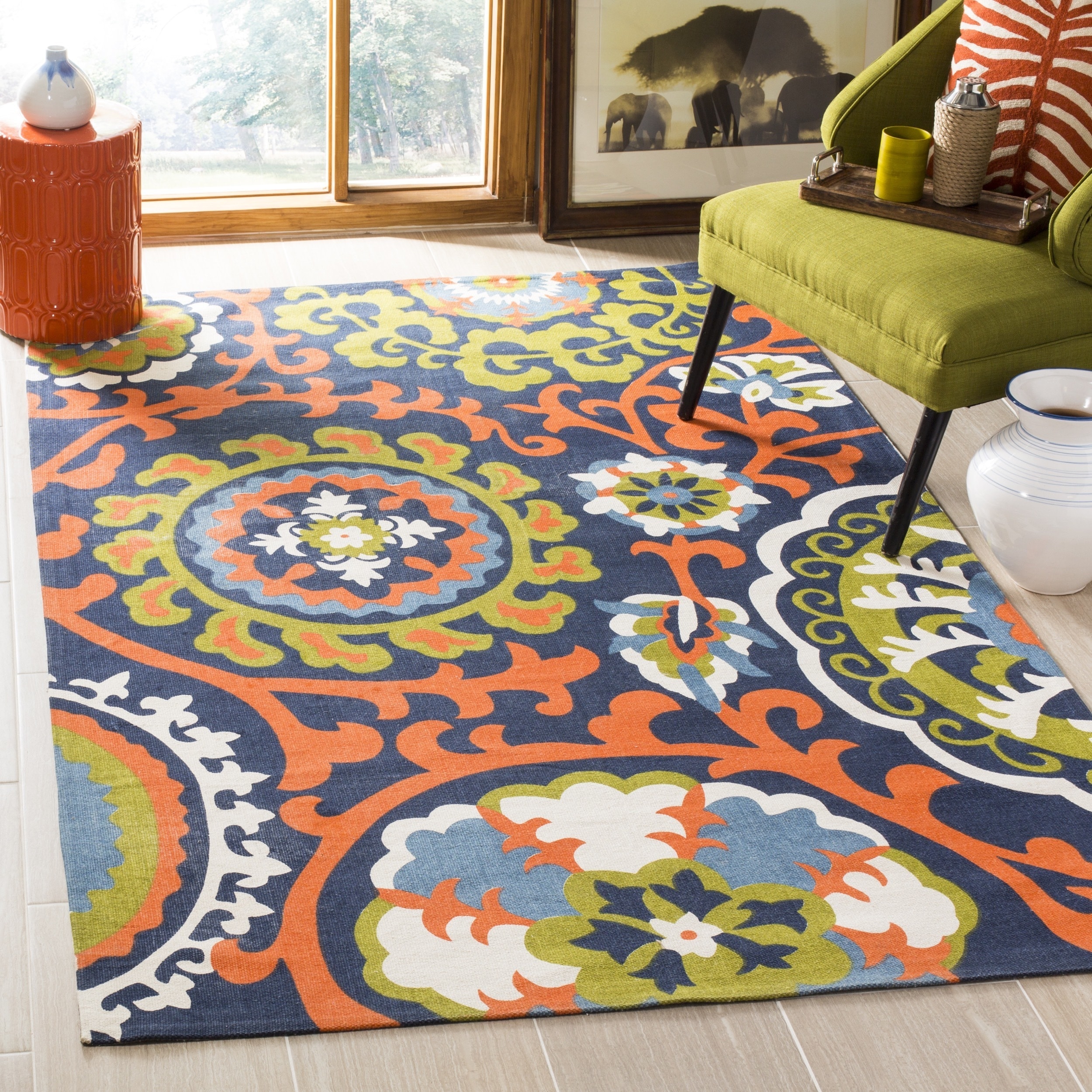 Safavieh Hand loomed Cedar Brook Light Blue/ Orange Cotton Rug (5 X 8)