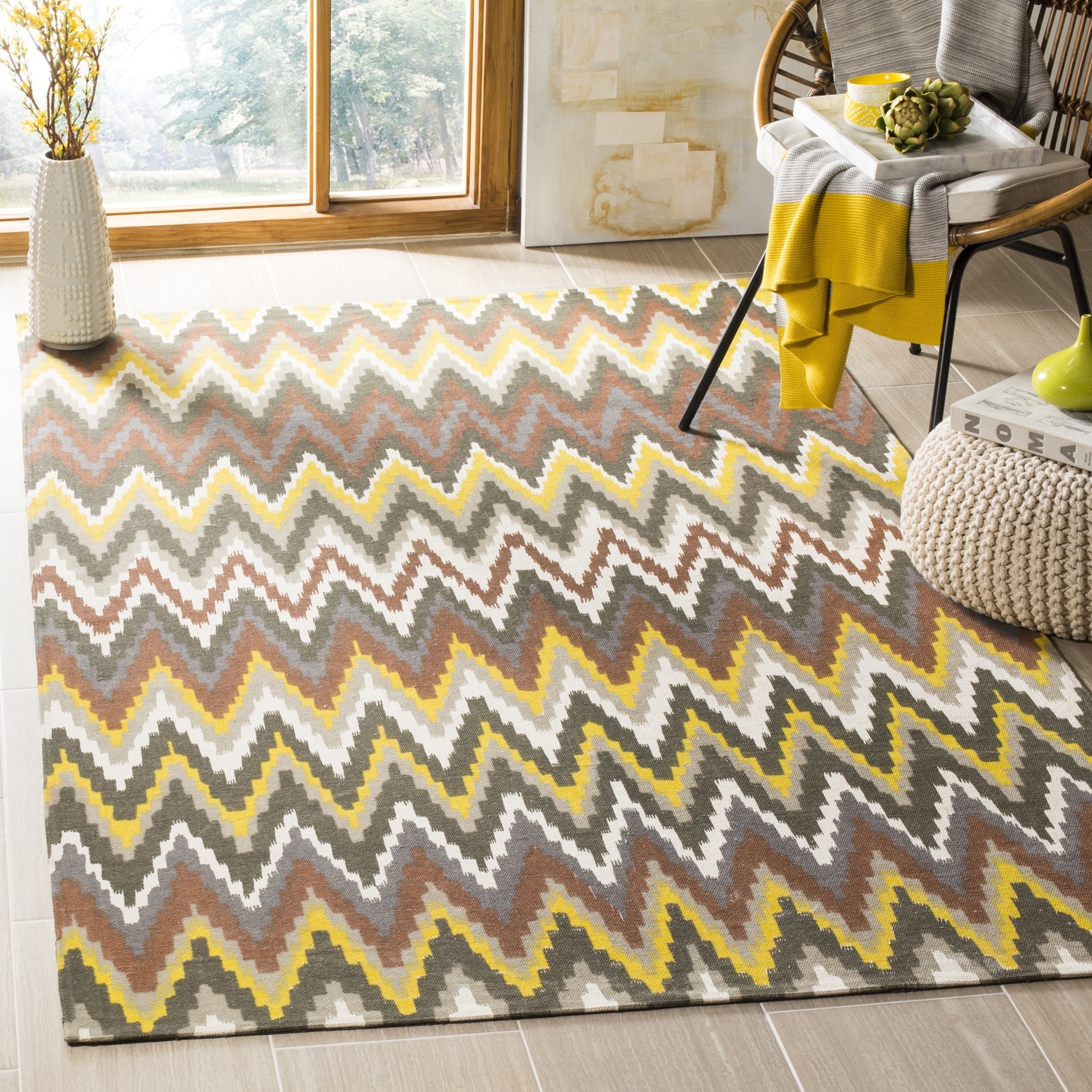 Safavieh Hand loomed Cedar Brook Brown/ Citron Cotton Rug (4 X 6)