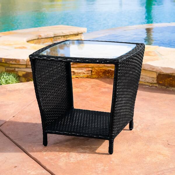 Shop Weston Outdoor Wicker Side Table With Glass Top By Christopher Knight Home Overstock 8722057