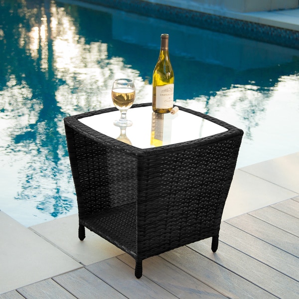 Weston Outdoor Wicker Side Table with Glass Top by Christopher Knight Home