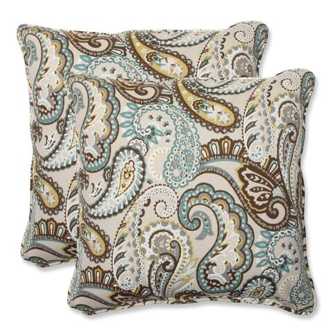Pillow Perfect 'Tamara Paisley Quartz' 18.5-inch Square Outdoor Throw Pillow (Set of 2)