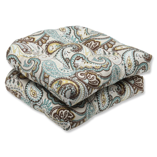 Pillow Perfect 'Tamara Paisley Quartz' Outdoor Wicker Seat Cushion (Set of 2) Pillow Perfect Outdoor Cushions & Pillows